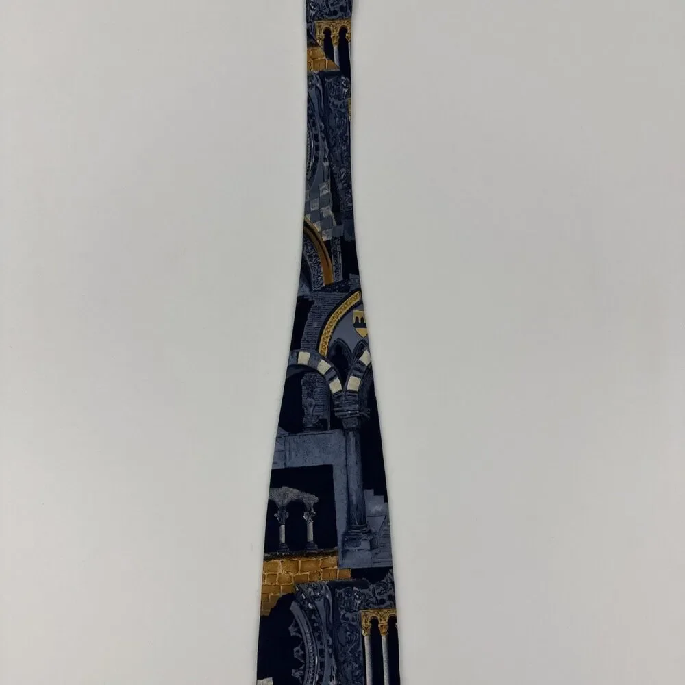 Structure Tie Usa Silk Architecture Gothic Columns Arches Necktie Vtg/Rare